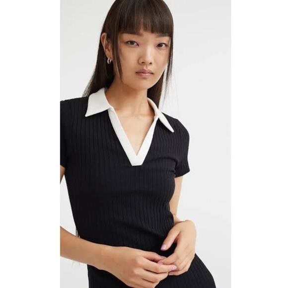 H&M Dresses & Skirts - H&M Divided Black Ribbed Collared Polo Dress